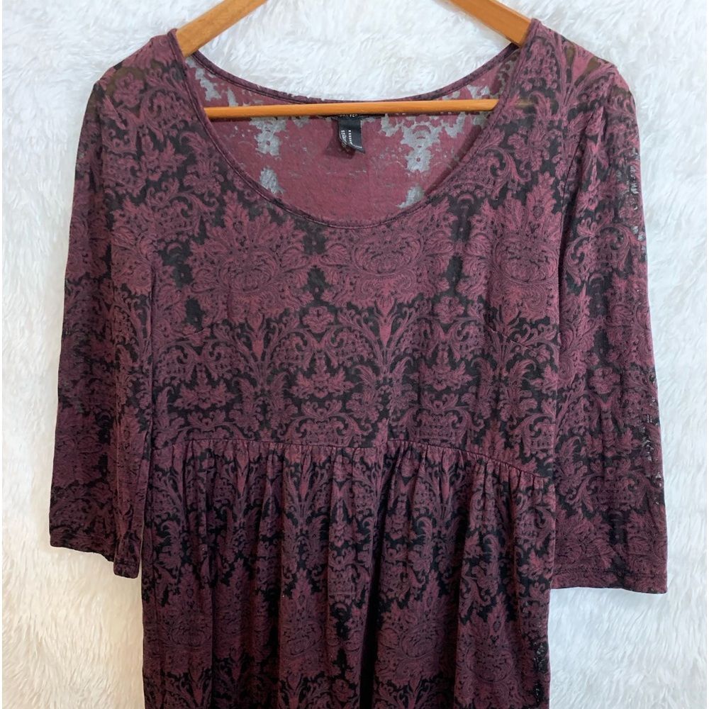 Forever 21 Floral Sheer Dress Womens M Rust Brown Lined Polyester Long Sleeve